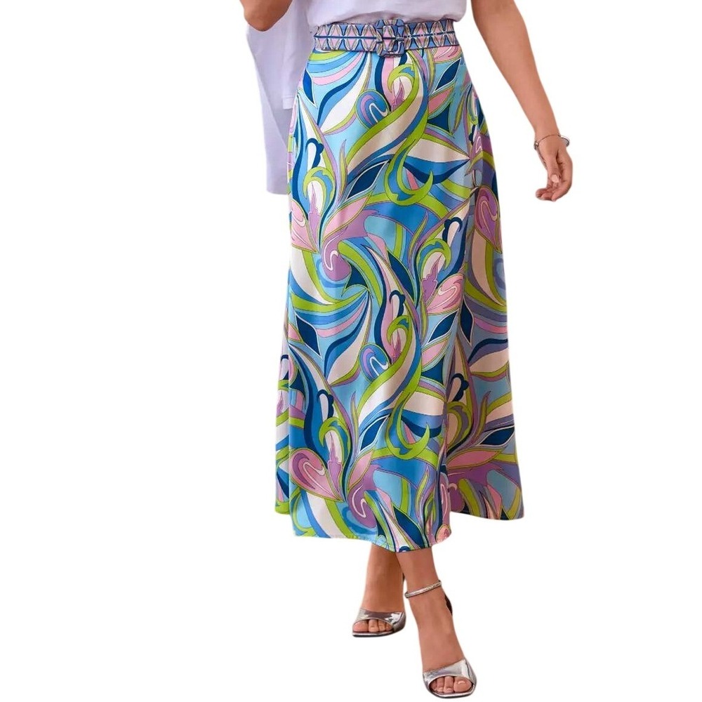 BOSTON PROPER Abigail Abstract Print Charmeuse Belted Midi Skirt NWT Size 6